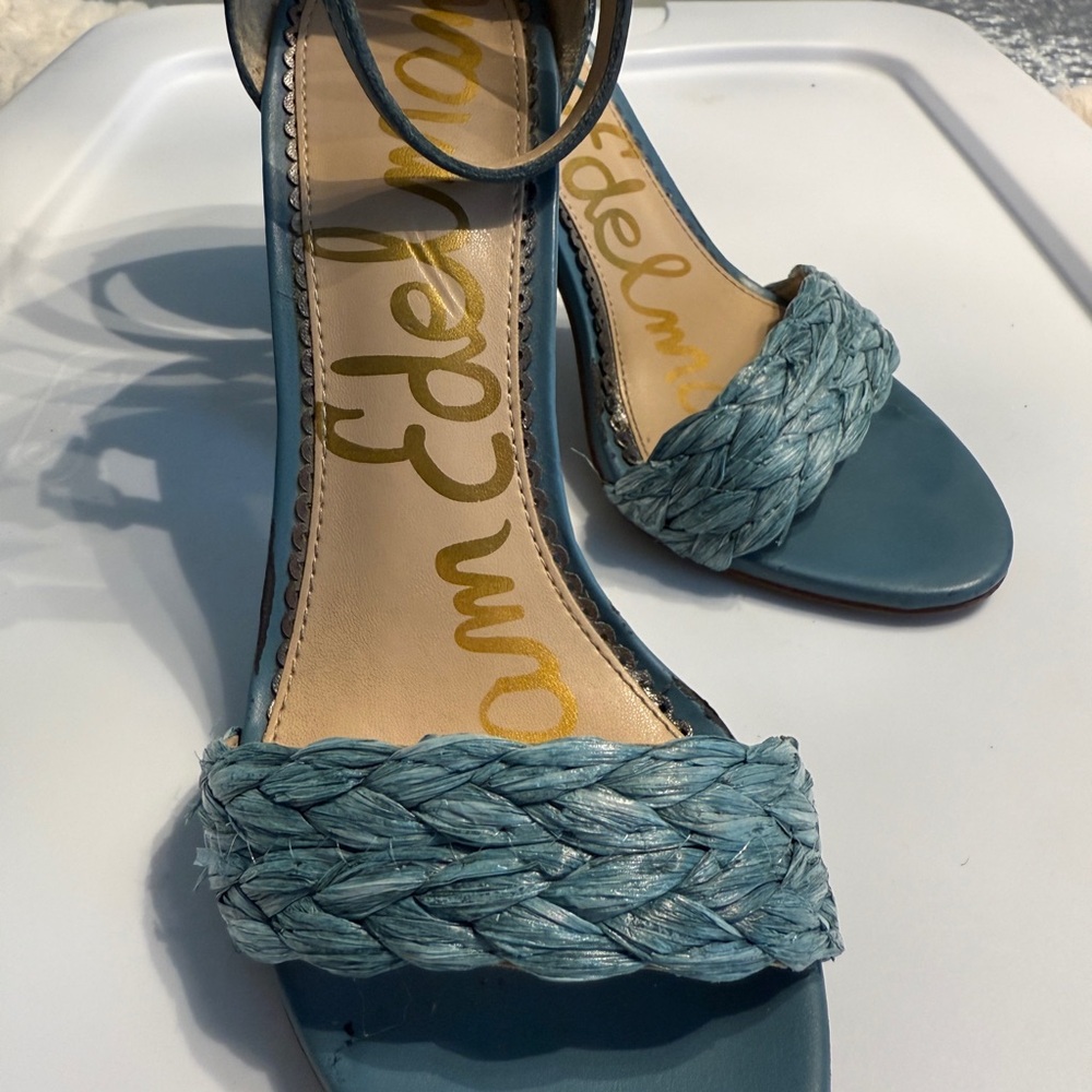 Sam Edelman Teal Braided Sandals block heel- size 7 - Picture 7 of 16